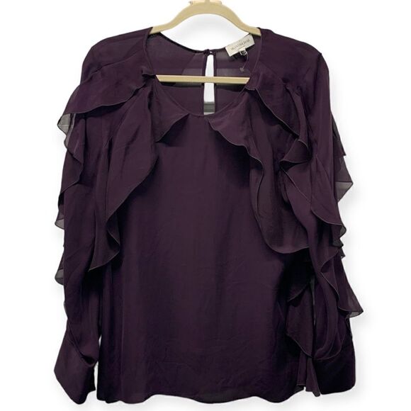 VALENTINA SHAH Purple Plum Ruffle Long sleeve Silk Blouse, NWOT - Picture 1 of 4